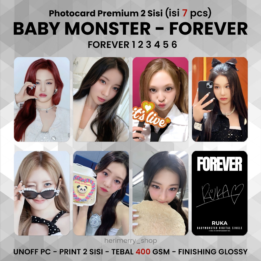 REPLIKA (Contém 7 PCS) BABY MONSTER FOREVER Photocard-Baemon Premium PC ...