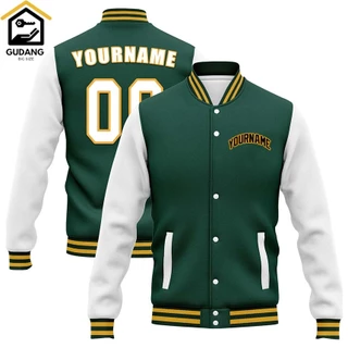 Jaqueta HIJAU PUTIH Varsity BASEBALL Personalizada E POLOS Tamanho Grande S-6XL . Universitária Garrafa Verde Branca