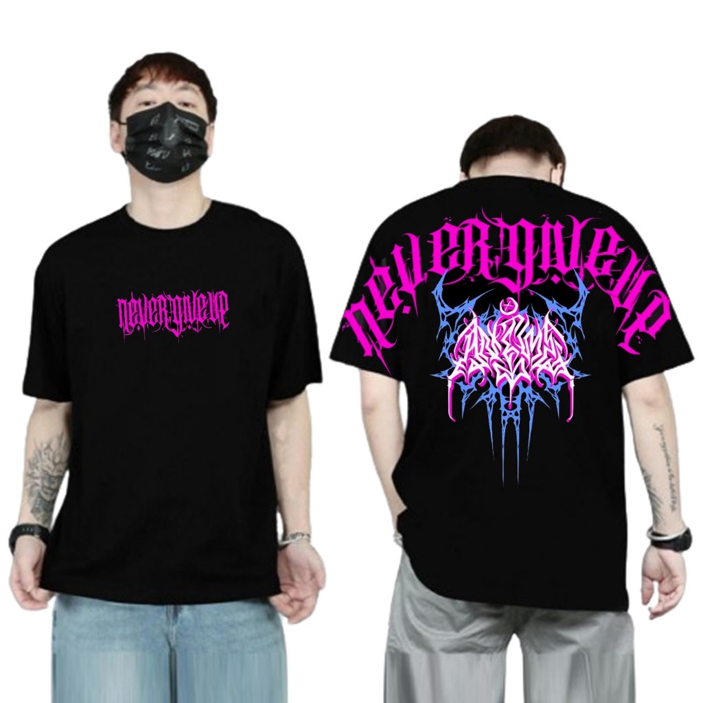 Camiseta KAOS DISTRO Masculino Motivo NEVERGIVEUP GAMBAR METAL Rock ...