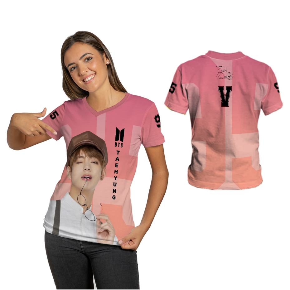 Camiseta Feminina Adulta V BTS Com Estampa Completa De Manga Comprida ...