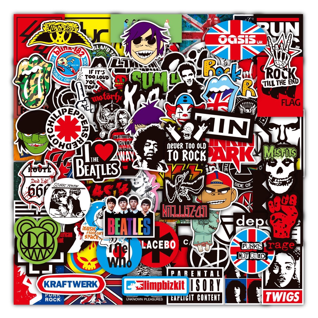 100/50pçs Adesivos Rock And Roll Music Band Punk Graffiti Para Laptop Guitarra Capacete Bagagem Telefone Decalque