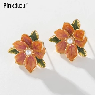 Pinkdudu Novos Brincos De Cavilha De Flor Laranja Floral Vintage Primavera Feminina Para Jóias Femininas PD947