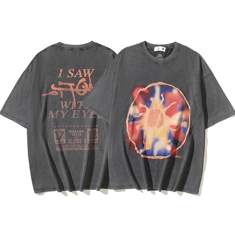 Estoque Pronto Travis Scott Beautiful Trendy VTG Utopia Distressed Vintage Impresso INS Estilo Manga Curta Homens Mulheres Camiseta Estilo Mesma
