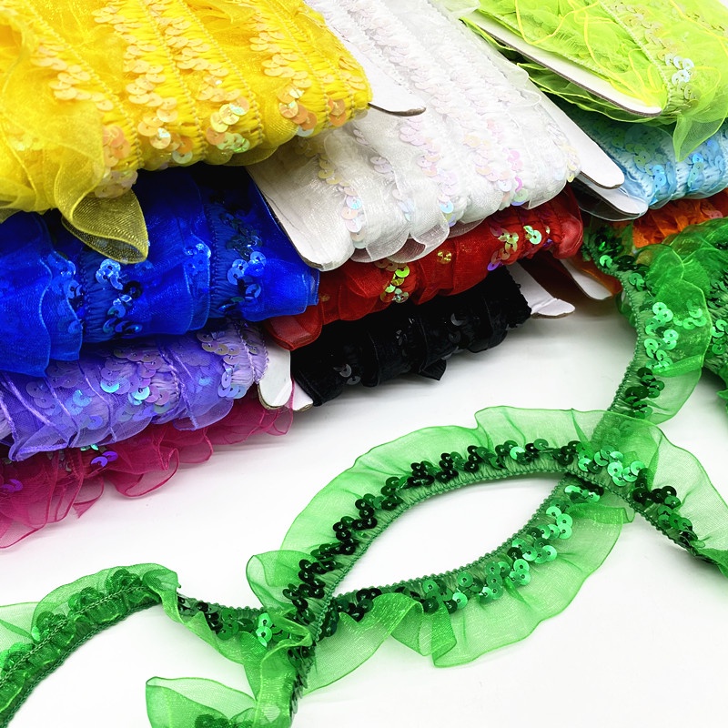 12 Jardas 1 Polegada Fita De Chiffon Rufo Esticada , Lantejoulas
