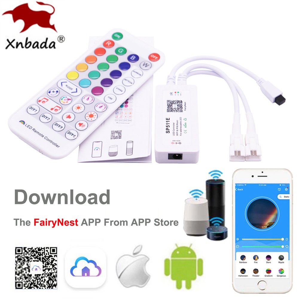 Xnbada SP511E Controle LED De Música WiFi Para WS2812b WS2811 Fita Pixel RGB Endereçável De Saída Dupla Alexa Smart Voice APP Control