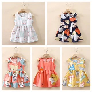 Vestidos De Verão Para Meninas Sem Manga Impressão Fofa Algodão Festa Sundress Roupas De Moda Toddler