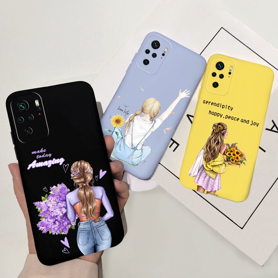 Cover In Silicone Morbido Per Xiaomi Redmi Note 10 4G / Note 10S | 2 Pezzi, Custodia Sottile Antiurto Con Disegno Luna, Nero