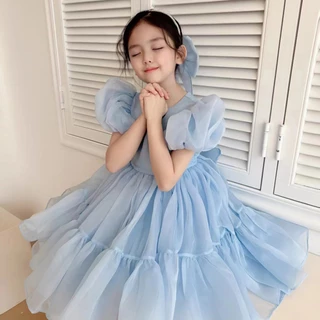 Vestido De Princesa Moda Verão Casual Manga De Bolha Cor Sólida