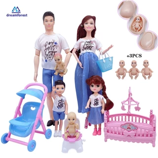 DREAMFOREST Conjunto De Bonecas Da Família Boneca Grávida Mamãe Papai Bebê Para Barbie