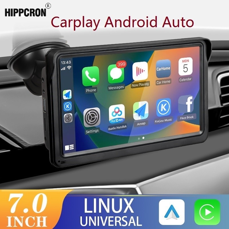 Hippcron CarPlay Android Auto Car Rádio Automóvel Multimídia Reprodutor De Vídeo De 7 Polegadas Tela Sensível Ao Toque Portátil Para TFT LCD HD Digital Mirro link Sem Fio
