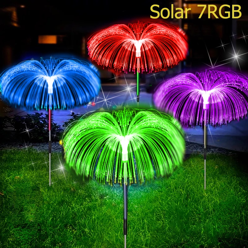 7 Mudança De Cor Lâmpada solar RGB Luz De Água-Viva Ao Ar Livre De Fibra Óptica Decorativa De Chão De Jardim