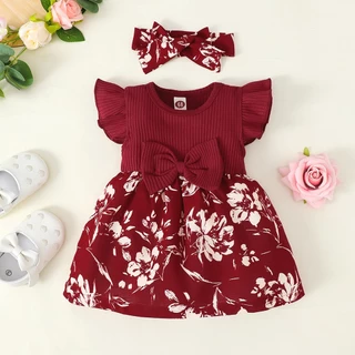0-2 Anos de idade Recém-nascido Saia de Menina Recém-nascida Saia de Menina Aniversário Manga de Borboleta de Verão Moda Fofinha Flor Infantil Vestido de Princesa Vestido de Menina Saia Impressa Elegante Vestido de Menina Flor