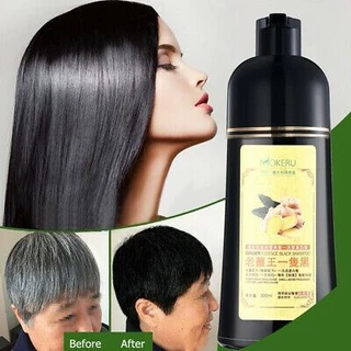 Mokeru 500ml Shampoo Tintura De Gengibre Preto Natural Orgânico 5 Mins Permanente Rápida Para Homem Mulheres Depilação Branca Cinza