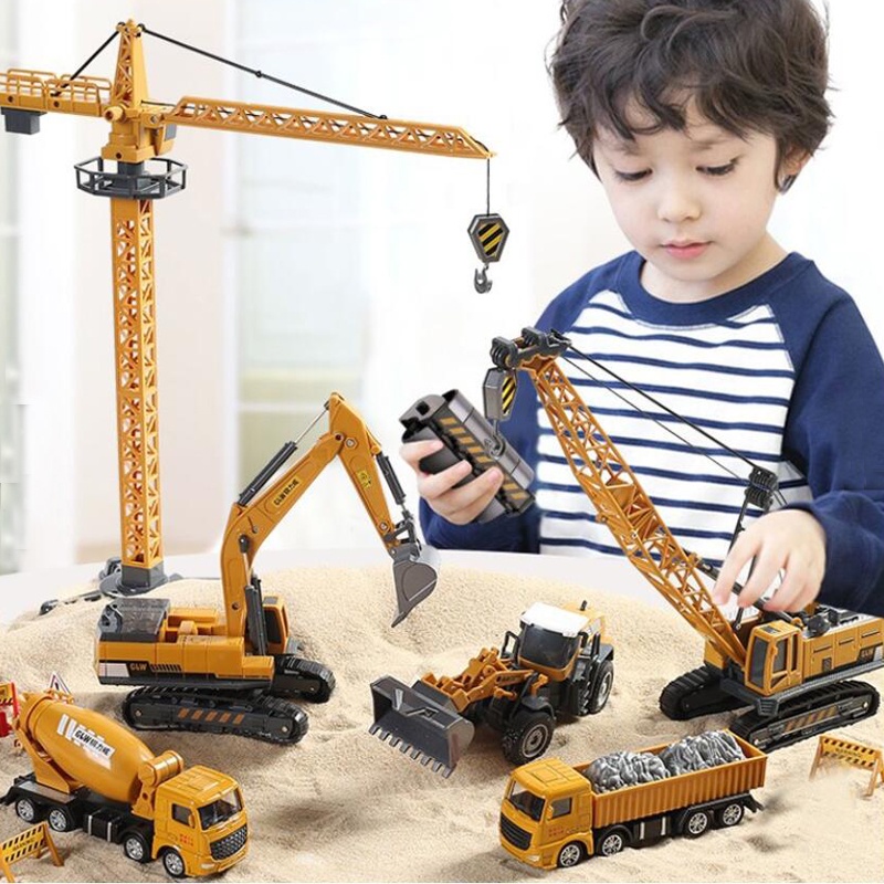 10 Estilos Liga De Construção Carro Brinquedos Engenharia Escavadeira Empilhadeira Veículo Guindaste Kids Educational Toy Boys