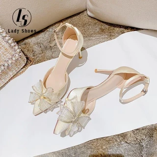 ✦ Estoque Pronto Para Mulheres bowknot High Heel Women's New Butterfly Sapatos De Casamento Sense Black French Crystal