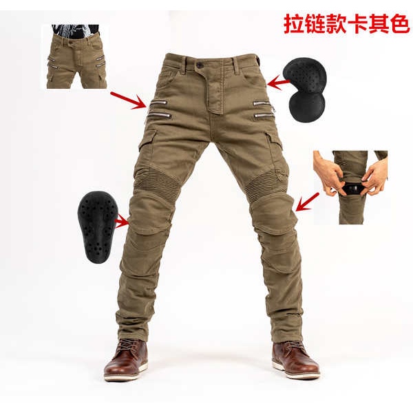 Calça Jeans de motocicleta estilo outono com zíper com equipamento de proteção Quatro Estações Homens Mulheres Slim-fit Casual Style Motocicleta Sh