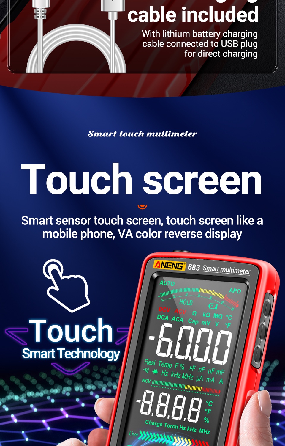 FS899L - Multimetro Digitale Intelligente, 6000 Conteggi, Con LCD - Foto 13