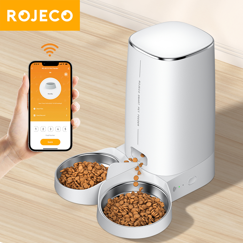 Alimentador Automático ROJECO 4L WiFi + APP Controle Remoto Para Cães De Gatos Inteligente Gatosauto Bekas Makanan Kucing Automatik