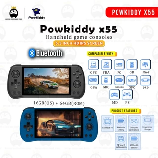 POWKIDDY New X55 Black Gaming Console IPS HD Large Screen Handheld RK3566 CPU 5.5 inch Videowith WiFi JELOS System
