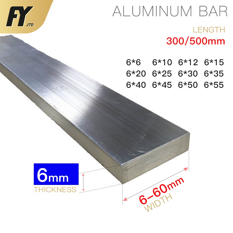 FUYI Barra Quadrada Sólida De Alumínio 6mm De Espessura 300mm 500mm De ...