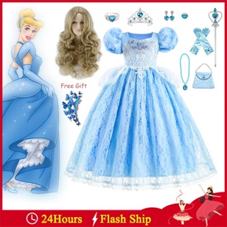 Vestido Fantasia Infantil Princesa Cinderela + Luvas + Coroa