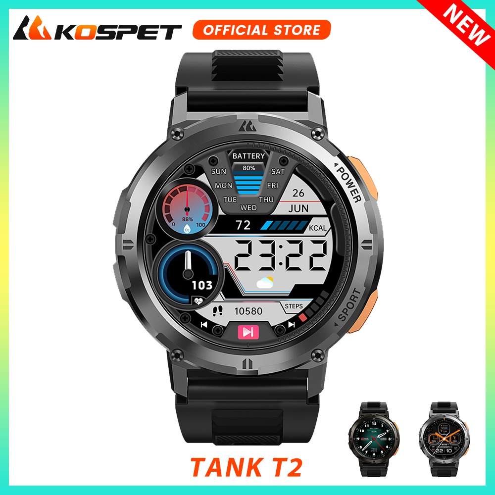 Smartwatch Masculino Original KOSPET TANK T2 Ultra Militar Homens Relógio Eletrônico Feminino Fitness AMOLED AI Voz AOD Bluetooth