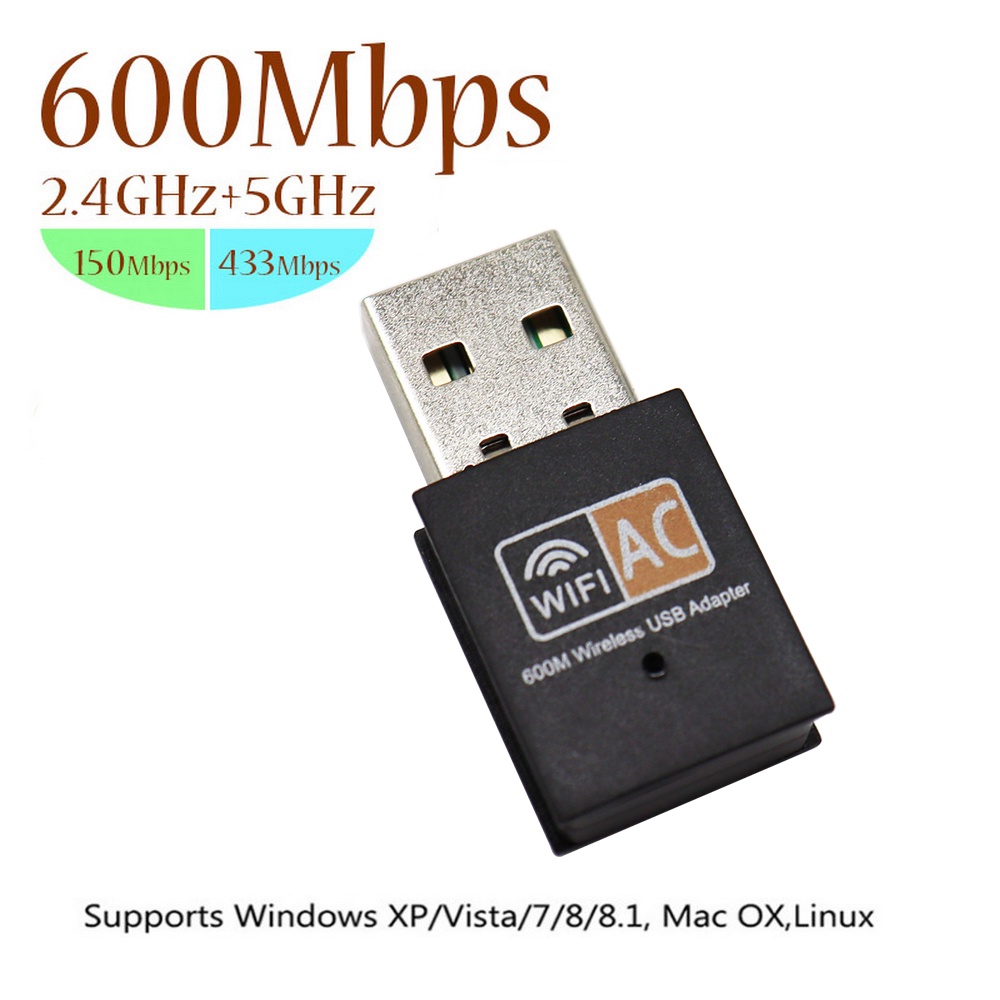 Adaptador WiFi USB 600 Mbps – Doble Banda 2.4GHz/5GHz, Compatible Con Windows, Mac, Linux, Conexión Rápida Y Estable