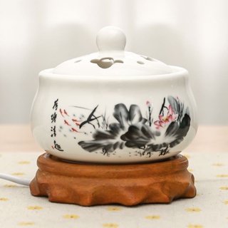 2220v Novo Difusor De Aroma Cerâmico De Temporização Elétrico De Óleo Essencial Queimador Chinês Feng Shui Pintura Para Yoga , SPA , Meditação , Decoração De Casa