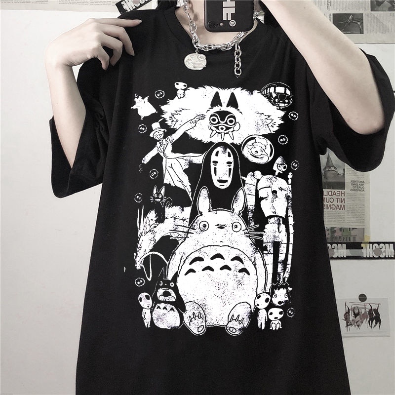 Camiseta Anime Estúdio Ghibli Filmes Vintage Totoro Spirited Away Mononoke Miyazaki Nova Chegada Harajuku Feminina