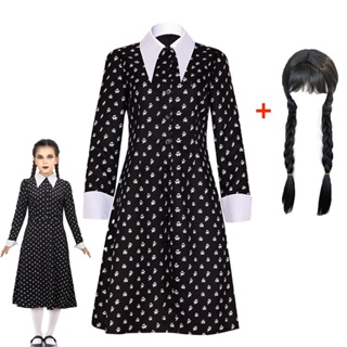 cosplay quartas-feiras filme, fantasias quarta-feira Addams vestido meninas  para crianças 4 a 12 anos, fantasia festa Halloween com cinto