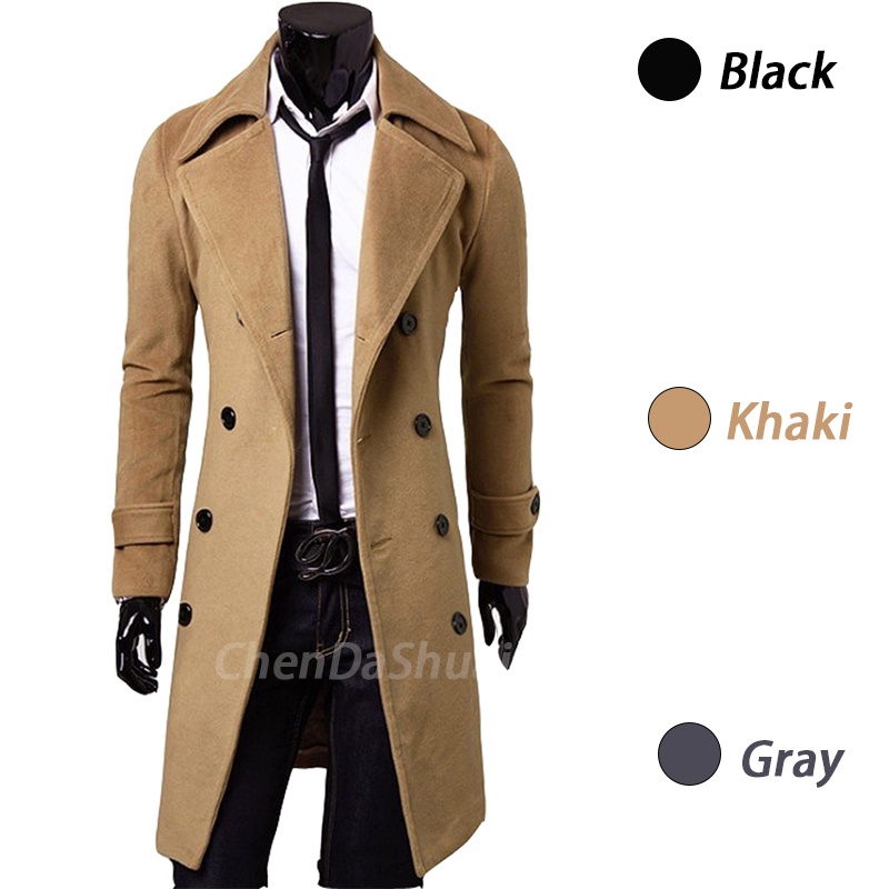 Casual Cor Sólida Manga Comprida Masculino Sobretudo Moda Inverno Botões Bolsos Casacos Longos Masculinos Trespassados Finos Casacos Quentes