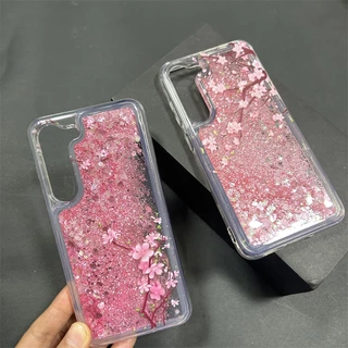 Samsung Galaxy S23 S21 S21 FE S22 Nota 20 Flor Ultra Flores Florescente Padrão Glitter Líquido Brilhante Areia Movediça Capa Da Caixa De TPU Macia E Transparente