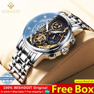 [WISHDOIT Relógio Para Homens Calendário Original De Aço Inoxidável Unisilver Sta Luminoso De Moda Empresarial Relo Analógico De Quartzo De Alta Qualidade
