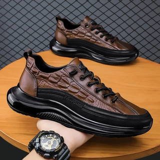 Light 2023 Novo Estilo De Sapatos Masculinos De Borracha Confortável Tênis Elástico Padrão De Crocodilo Casual De Mola Grossa Outono