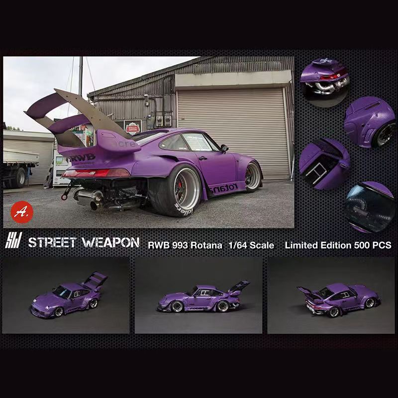 Voiture Miniature Porsche 993 RWB 1:64 Violette - Street Warrior, Métal, Neuve 2023