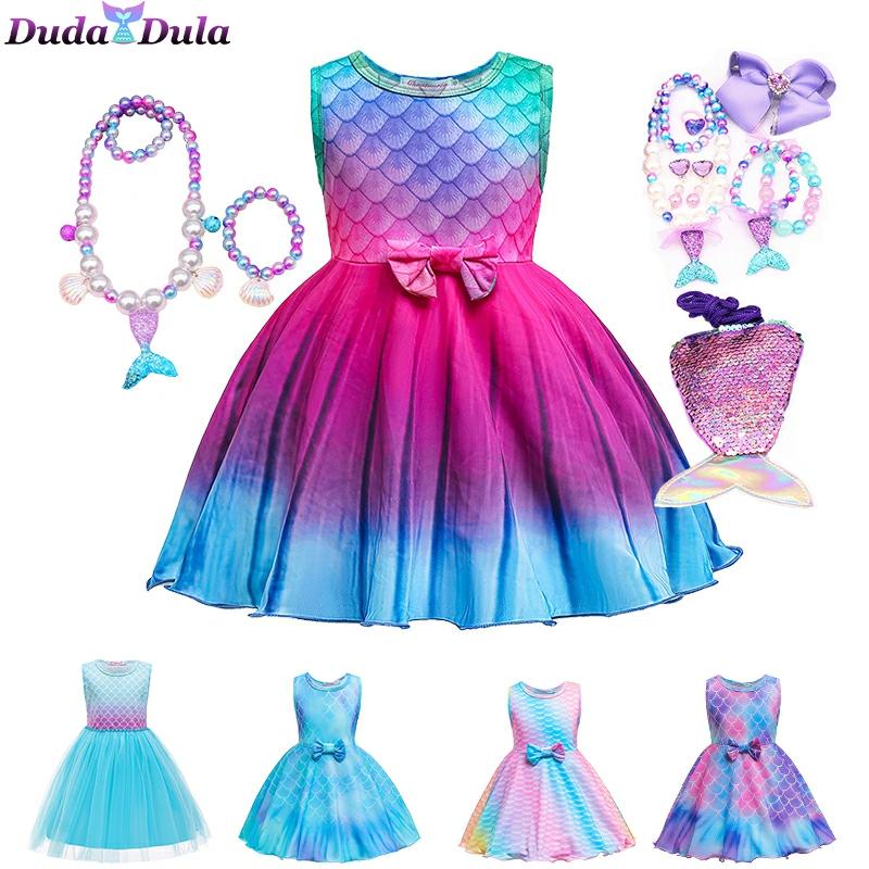 Baby Girl Mermaid Dress Girls Pequena Sereia Ariel Princesa Vestido Cosplay Fantasias Para