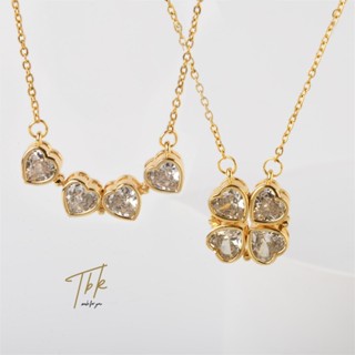 [Colar TBK Four Leaf Clover Necklace 18k Gold Cubic Zirconia Acessórios Para Mulheres Hipoalergênicos 1166n