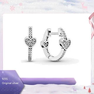 Brincos De Prata Pavé Heart Hoop Real 925s