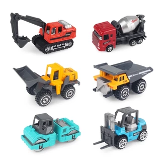 6pcs/Set Engineering Construction Trucks Toy Kids Escavadeira De Esteira De Carro De Liga Leve Fundida Empilhadeira Bulldozer Dump Playset Brinquedos Para Garotos Presente De Natal