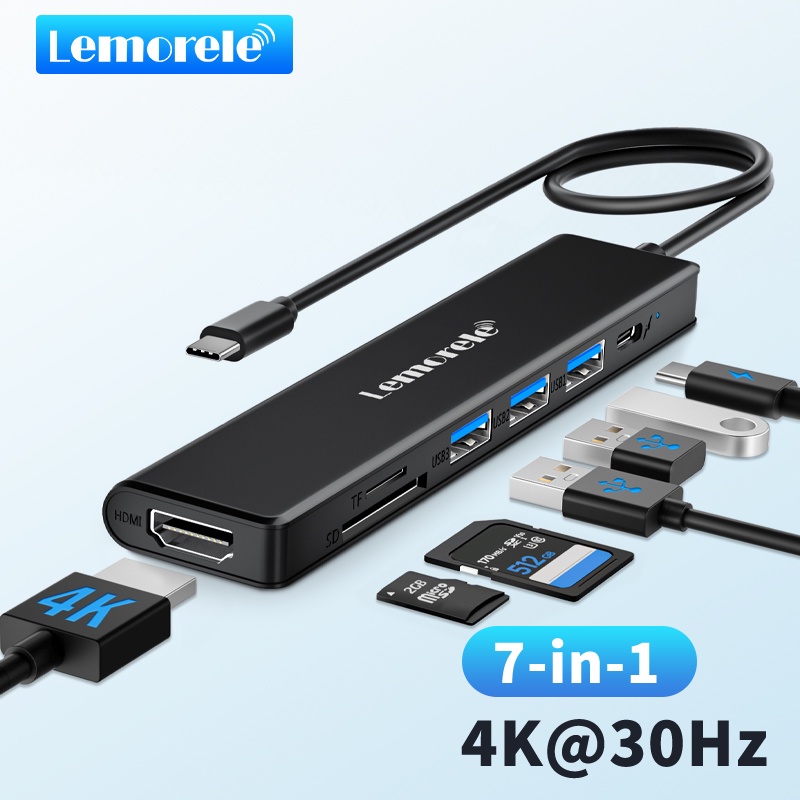 Lemorele Hub USB C de 7 em 1 adaptador de múltiplas portas com ...