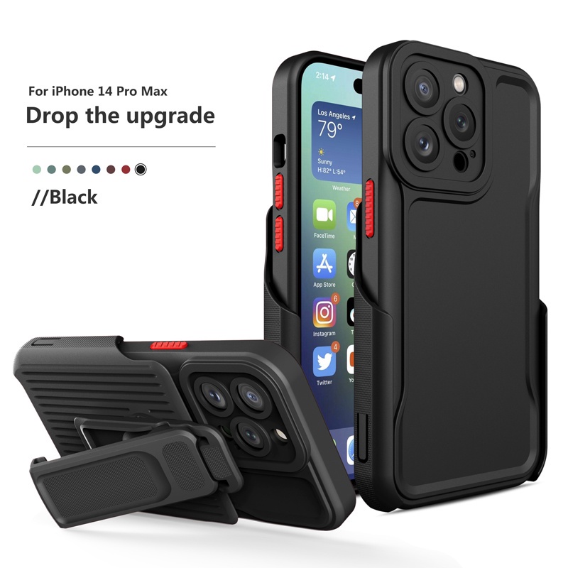 Para iPhone 13 14 Pro max , 14 Plus Capa ELVEV Anti-Impacto 360 ° Tampa Do Suporte De Chute Com Clipe Traseiro Giratório Destacável