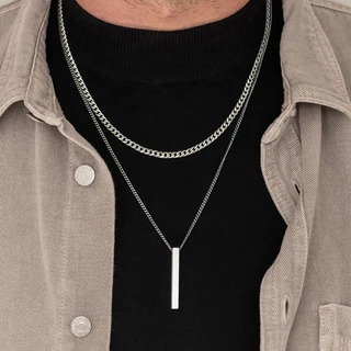 Colar De Camadas Simples Para Homem Pingente Retângulo Corrente Cubana Correntes De Cordas Colares De Figaro Acessórios De Jóias