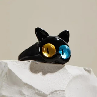 Nova Moda Doce Duas Cores Olhos De Gato Abertos Anel De Casal Para Menina Fofa Verde Monstro Anéis Jóias De Casamento