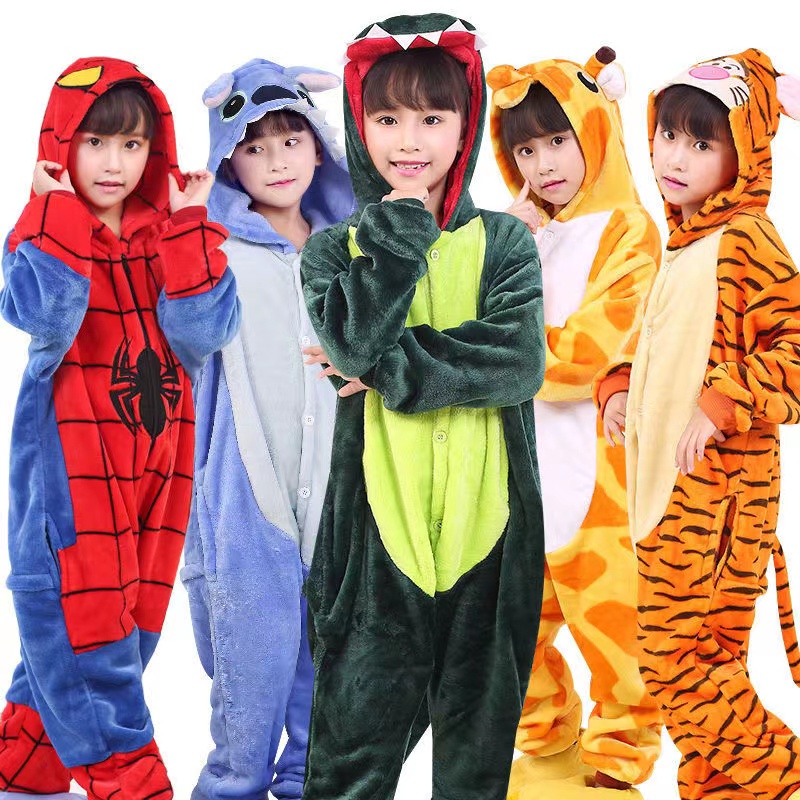 2024 Meninas Meninos Desenho Animado Roupa Do Sono Crianças Dinossauro Ponto Onesies Kigurumi Animal Pijamas