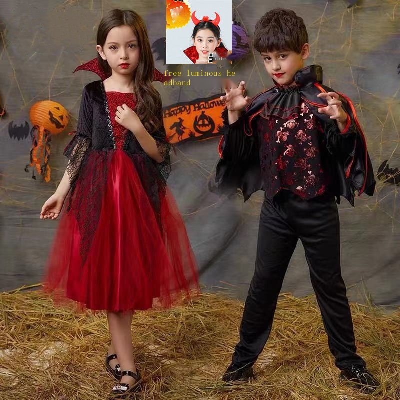 Trajes de Vampiro de Halloween, Halloween Cosplay Fantasia Vestido Vampiro  Luvas Colar De Saia Trajes,Conjunto de fantasias de Halloween de vampiros  para crianças Genérica