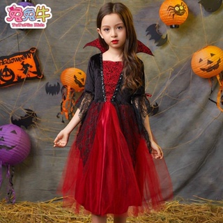 Trajes de Vampiro de Halloween, Halloween Cosplay Fantasia Vestido Vampiro  Luvas Colar De Saia Trajes,Conjunto de fantasias de Halloween de vampiros  para crianças Genérica