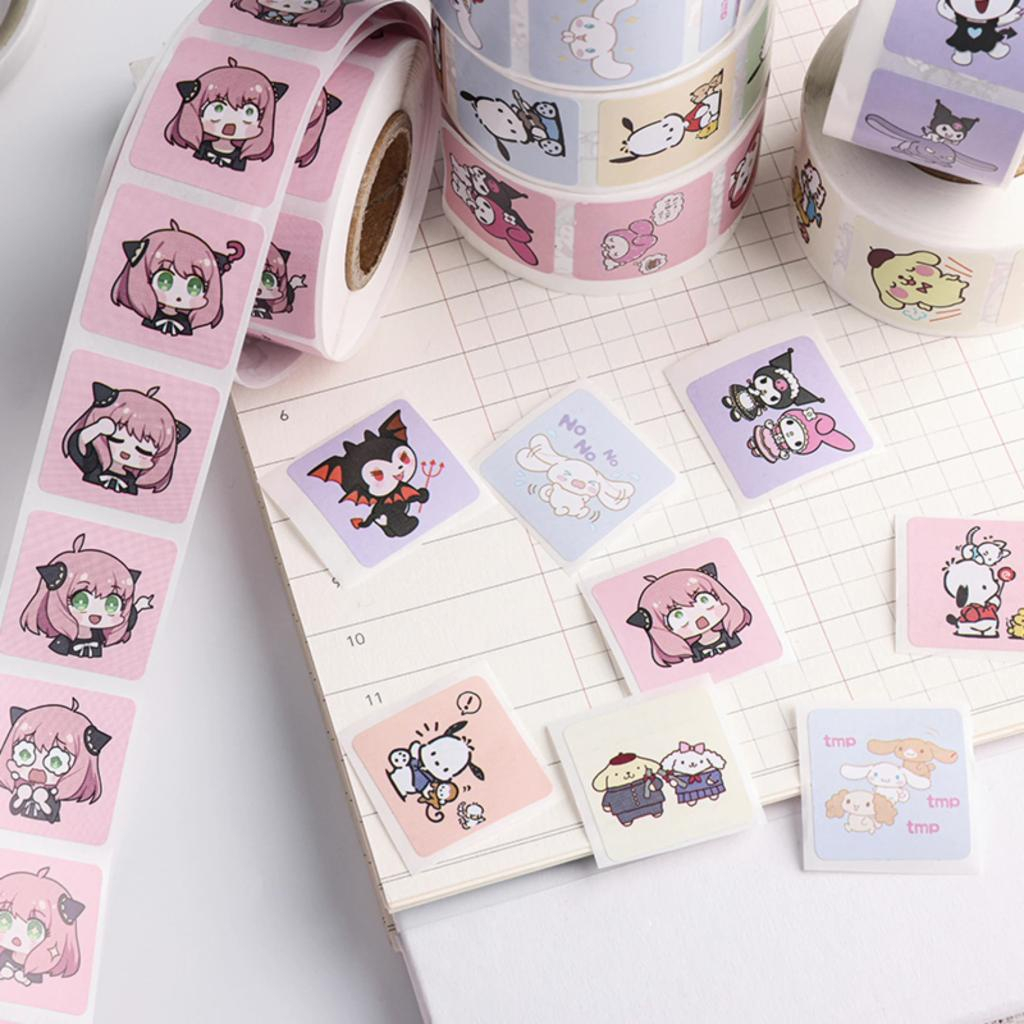 500pcs Kawaii Sanrio Roll Sticker Adesivo Melody Kuromi Cinnamoroll De ...