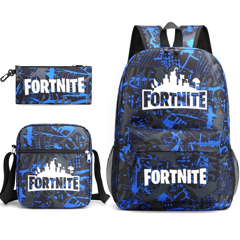 Fortnite anime mochila escolar infantil 3pcs 44cm lona Multifuncional bolsa de estudante Respirável casual menino menina bolsa de viagem ao ar livre bolsa transversal estojo de lápis kit mochila escolar preto\azul