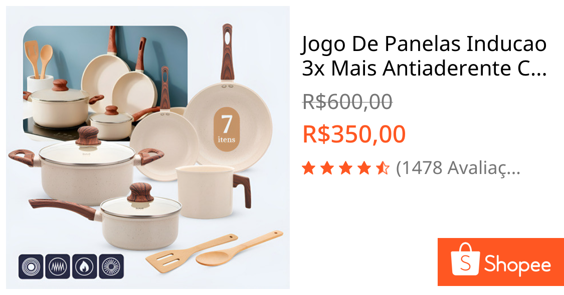 Jogo De Panelas Inducao 3x Mais Antiaderente Cerâmica 7peças  Livre De Pfoa Vanila Premium