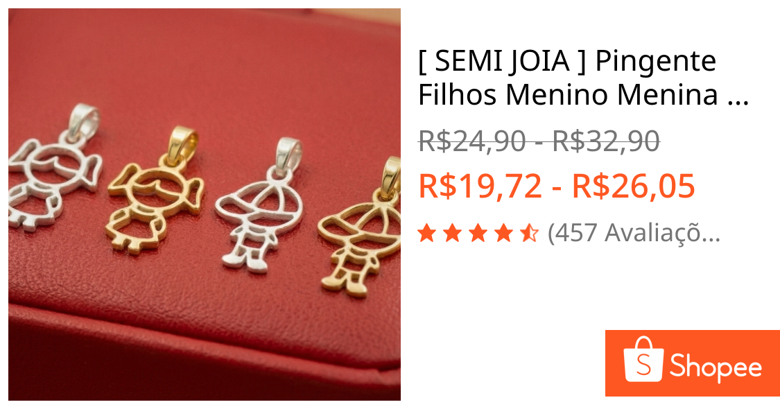 [ SEMI JOIA ] Pingente Filhos Menino Menina Filho Filha Vazado Banhado Ouro 18k Acessórios Femininos